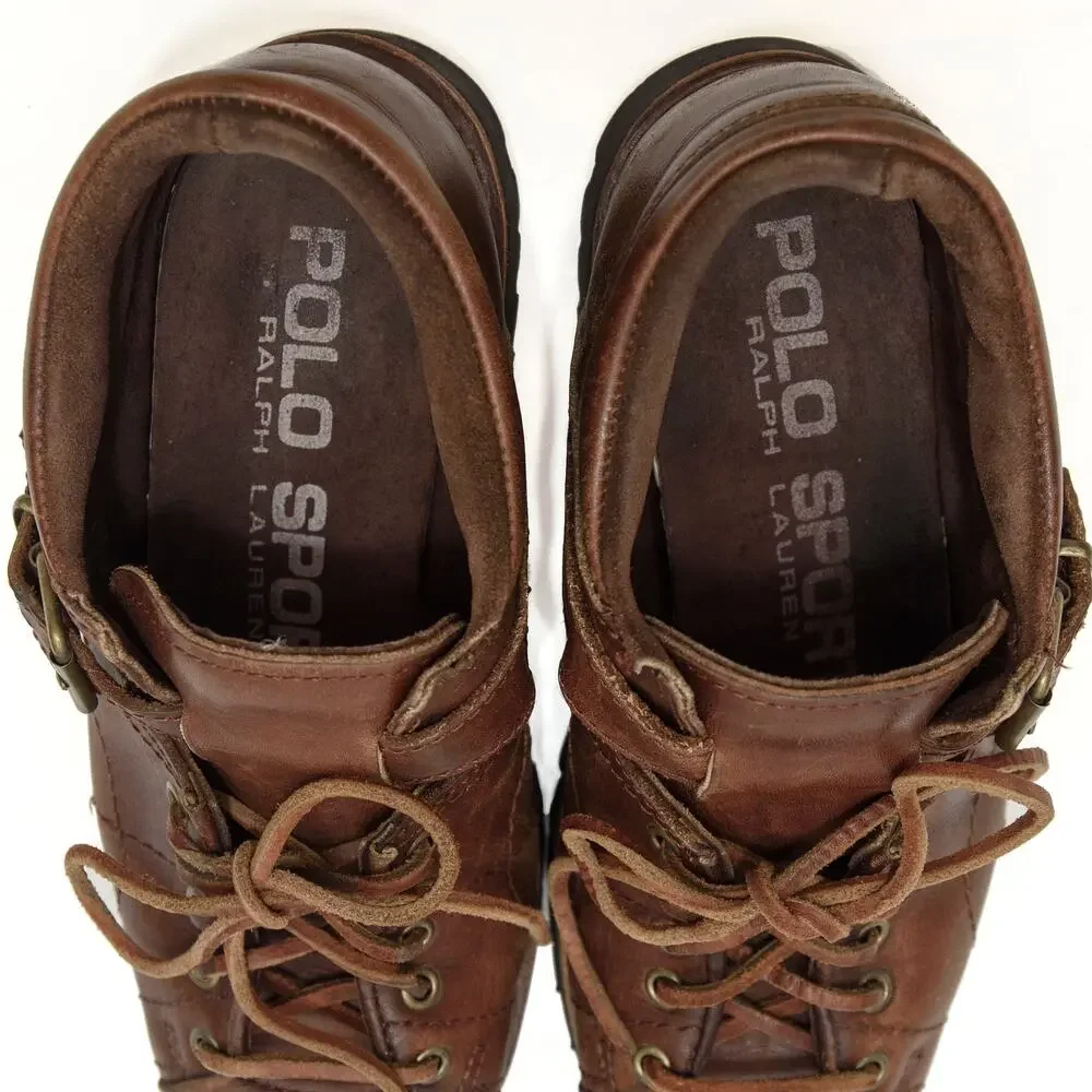 Vintage Polo Sport Ralph Lauren Brown Leather Buckle Utility Shoes Size 8.5